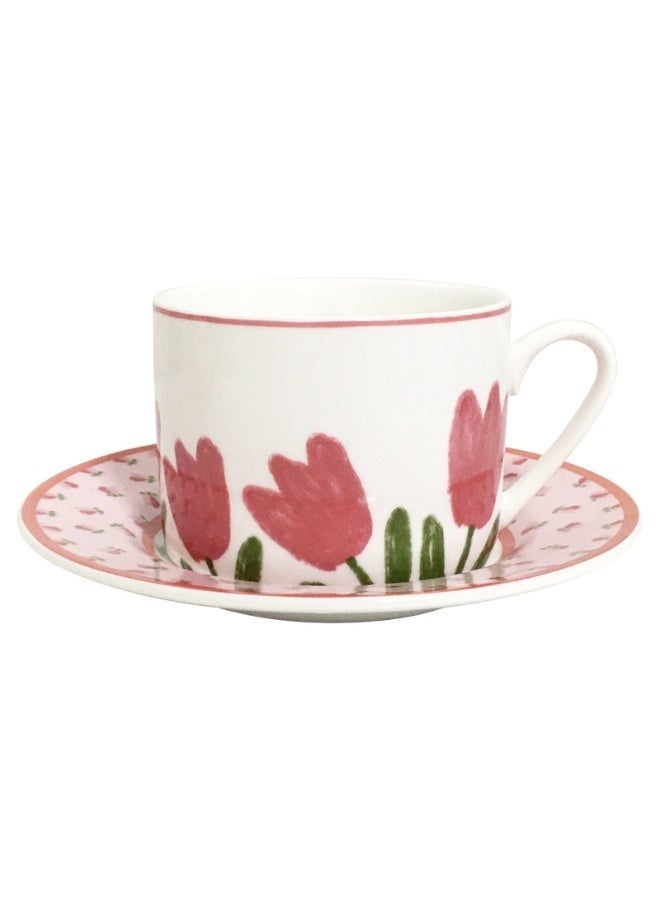 WALALLA Mug Retro Tulip Coffee Cup and Saucer Set, High-Value Exquisite Mug Saucer Afternoon Tea Ceramic Cup and Saucer Set with Spoon  and  Gift Box Teacup Pottery Coffee Cup - Image 2